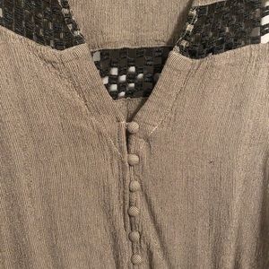 FREE PEOPLE moss green top w/ button & lace detail